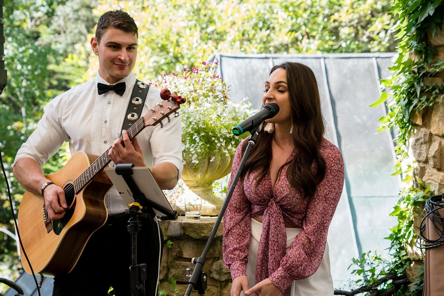 Live acoustic duo performing during an Adelaide wedding ceremony, Double Trouble Entertainment