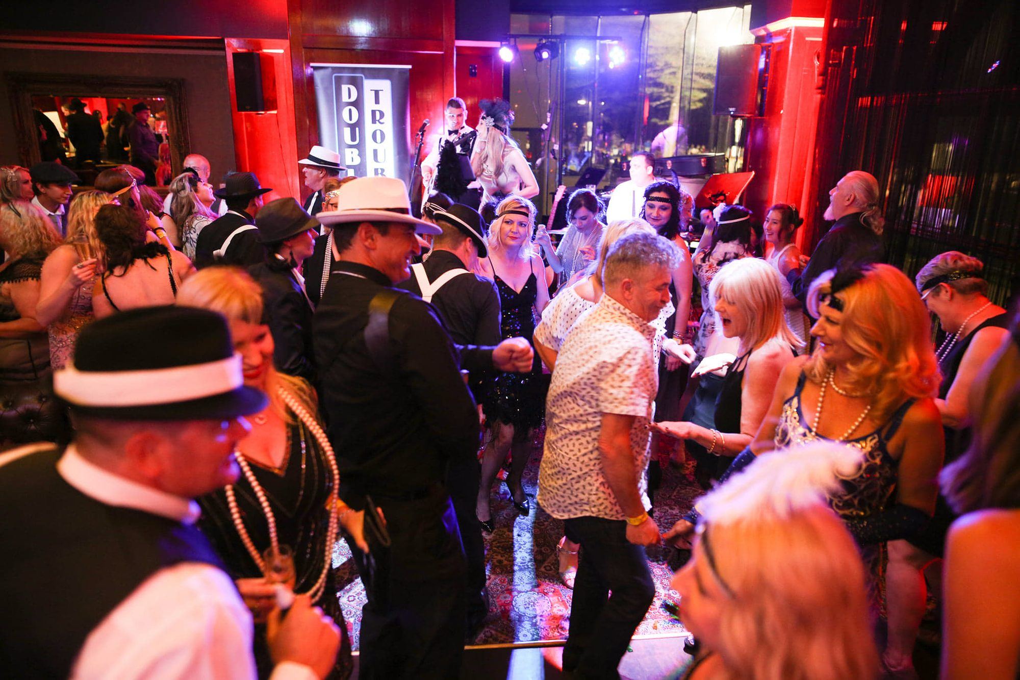 Corporate event dancefloor with live band, Double Trouble Entertainment