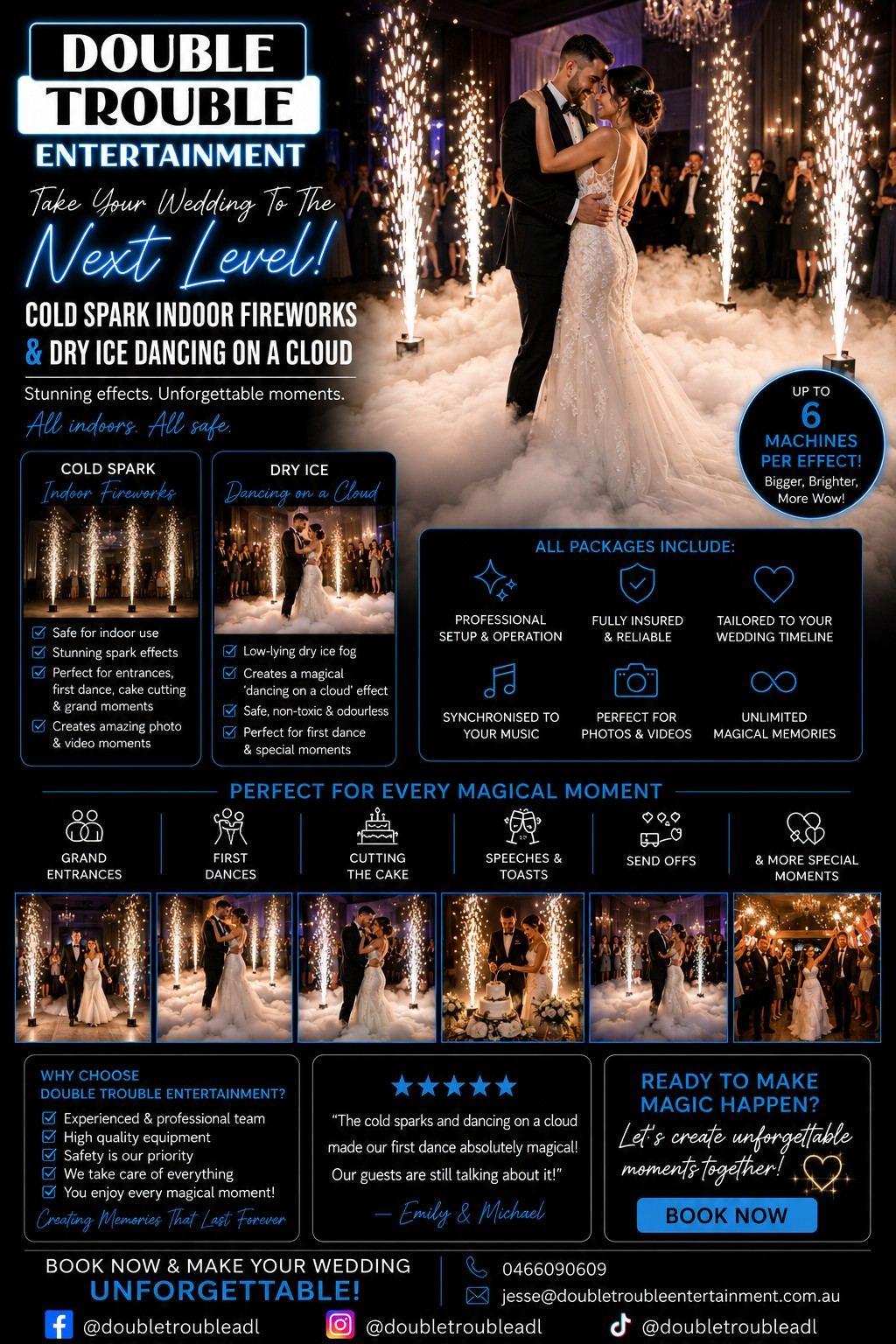 Double Trouble Entertainment Dry Ice Dancing On A Cloud and Cold Spark Indoor Fireworks brochure