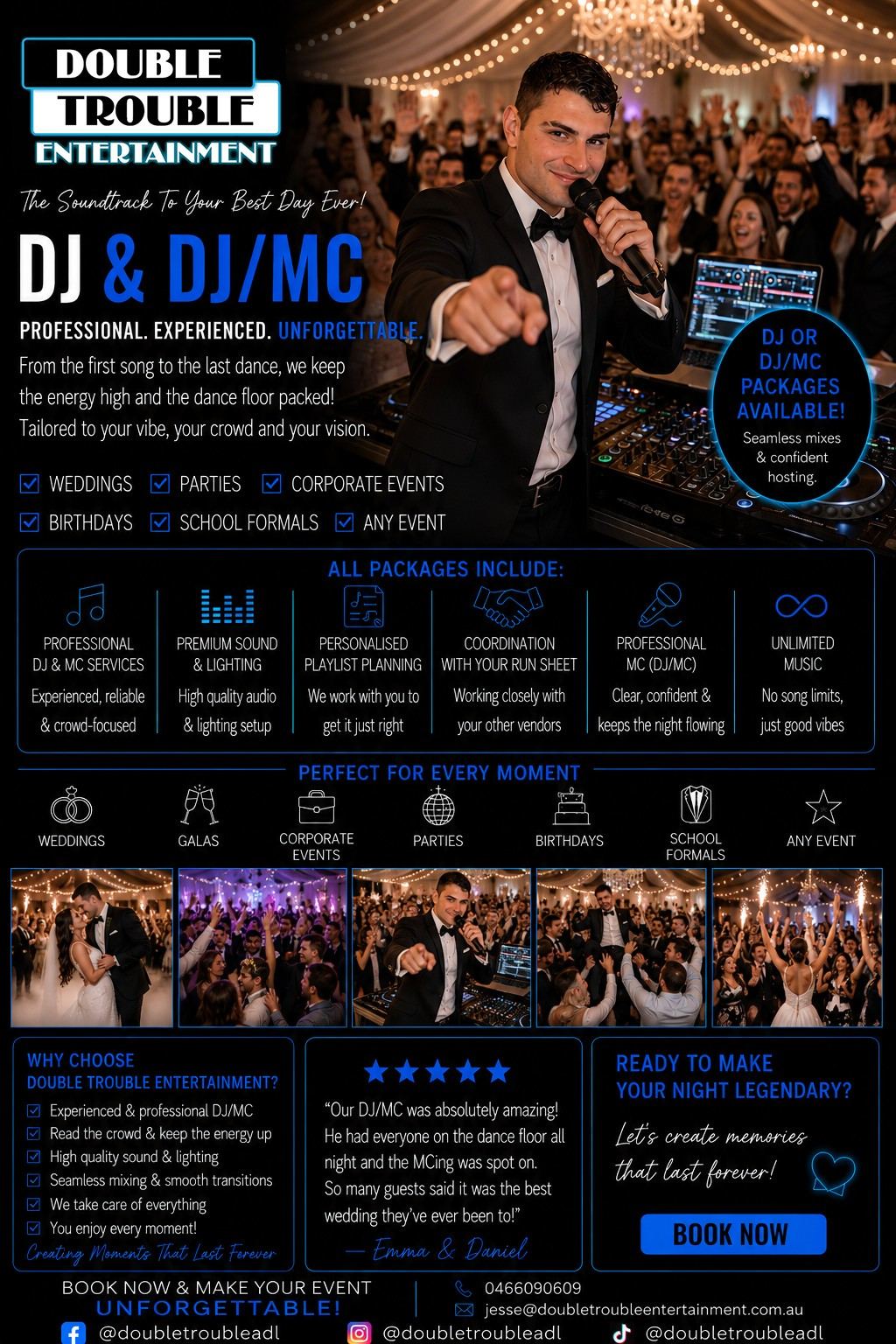 Double Trouble Entertainment DJ & MC service brochure