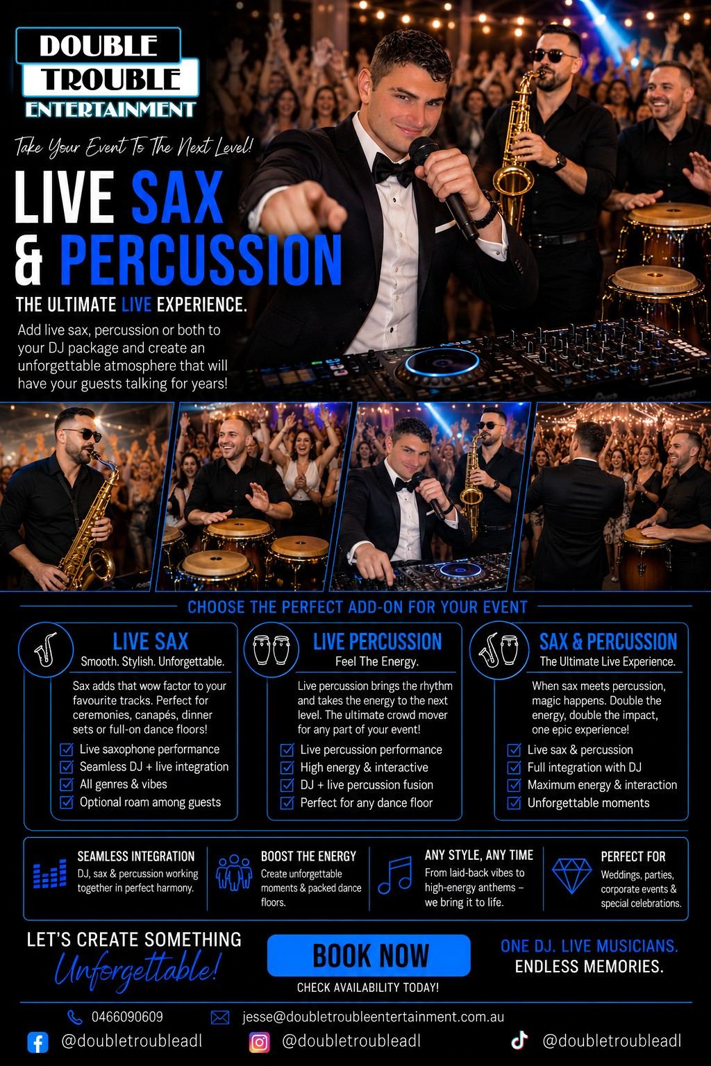 Double Trouble Entertainment Live Sax & Percussion brochure