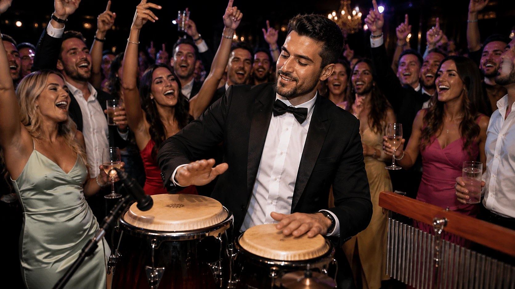 Live percussion performance on the dancefloor at an Adelaide wedding