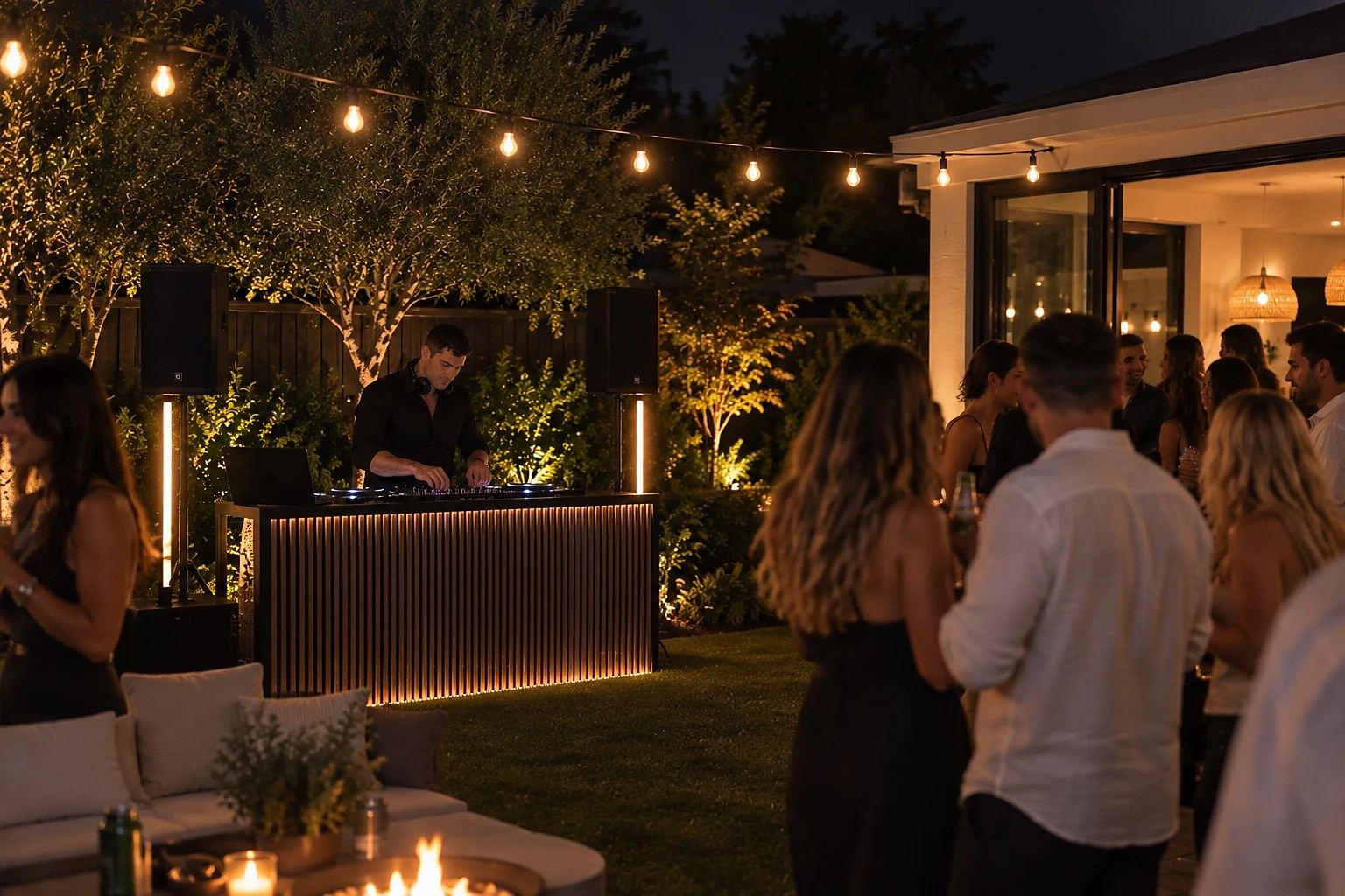 DJ performing at an outdoor private backyard party, Double Trouble Entertainment